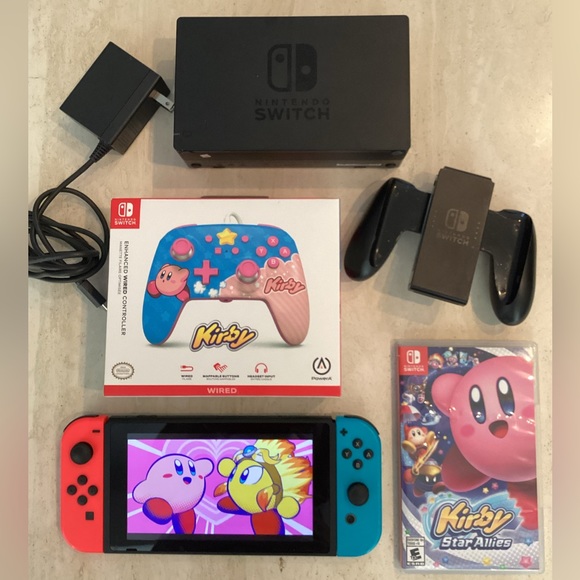 Nintendo Switch System Console Handheld & Kirby Game & Controller Grip Original - Picture 16 of 16